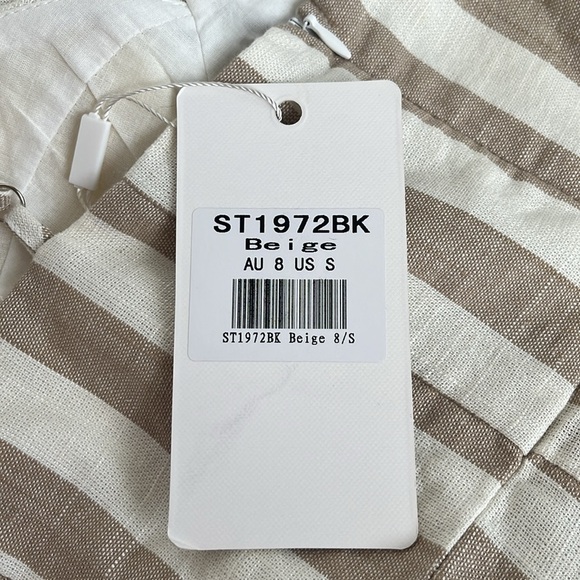 NWT Saints + Secrets Cotton Tan & White Striped Wrap Mini Dress in Small - Picture 8 of 9